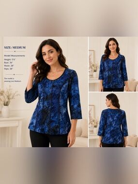 Sz M Sami & Jo Renaissance Corset  Blue Stretch Knit Tunic Top